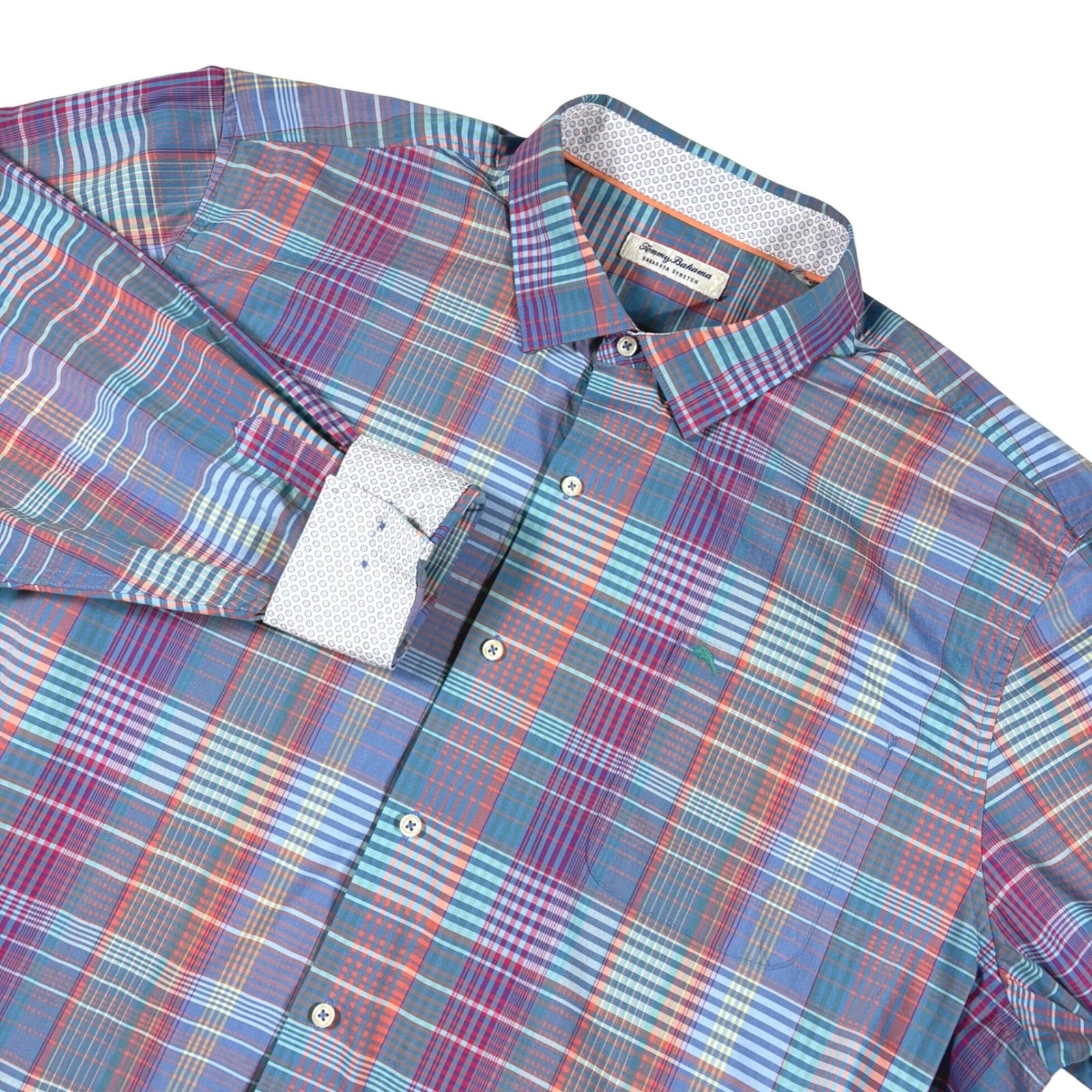 Tommy Bahama Sarasota Stretch Xxl Madras Plaid Button Shirt Long Sleeve Cotton
